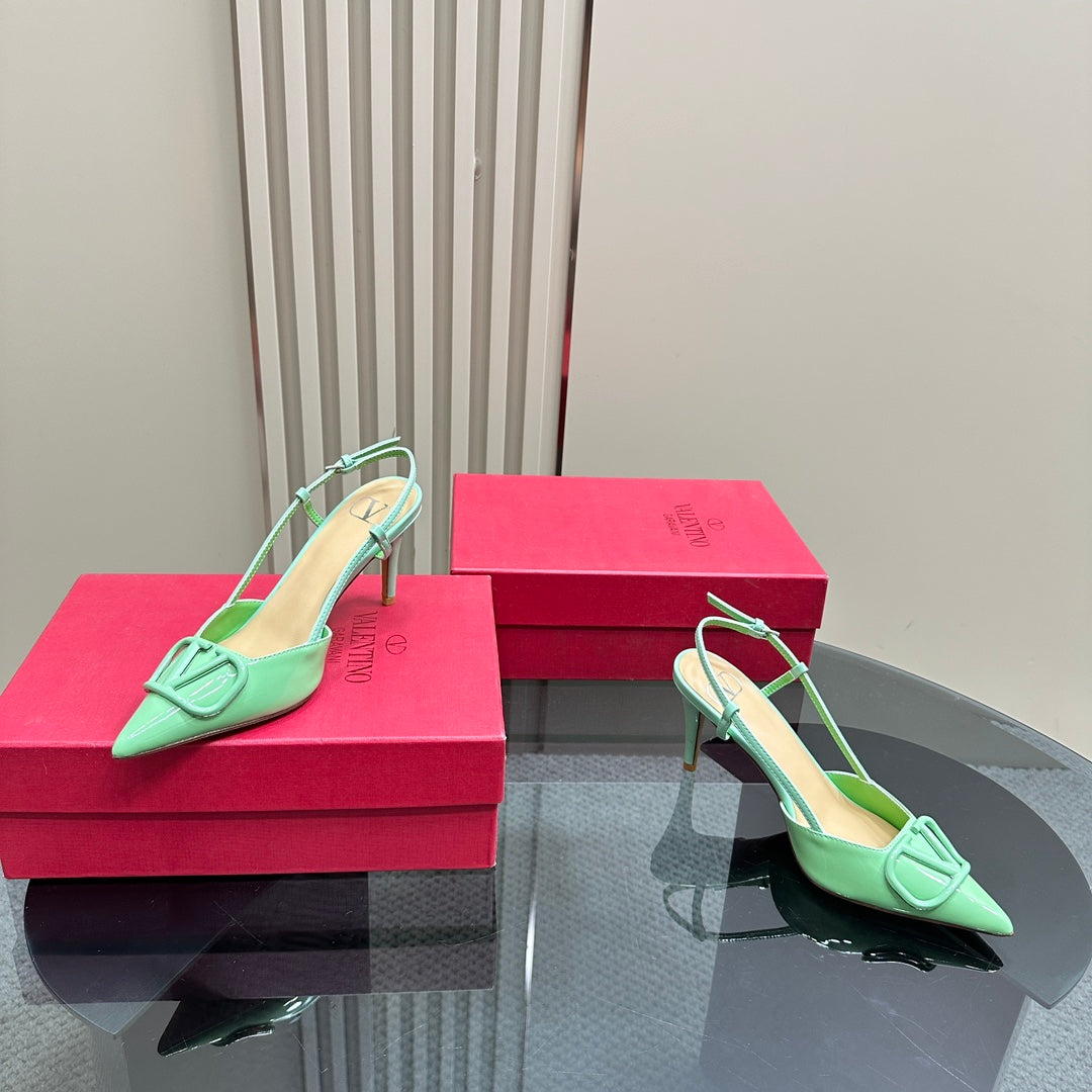 VLOGO SIGNATURUE GREEN FERN PATENT LEATHER SLINGBACK PUMP 80MM - 35