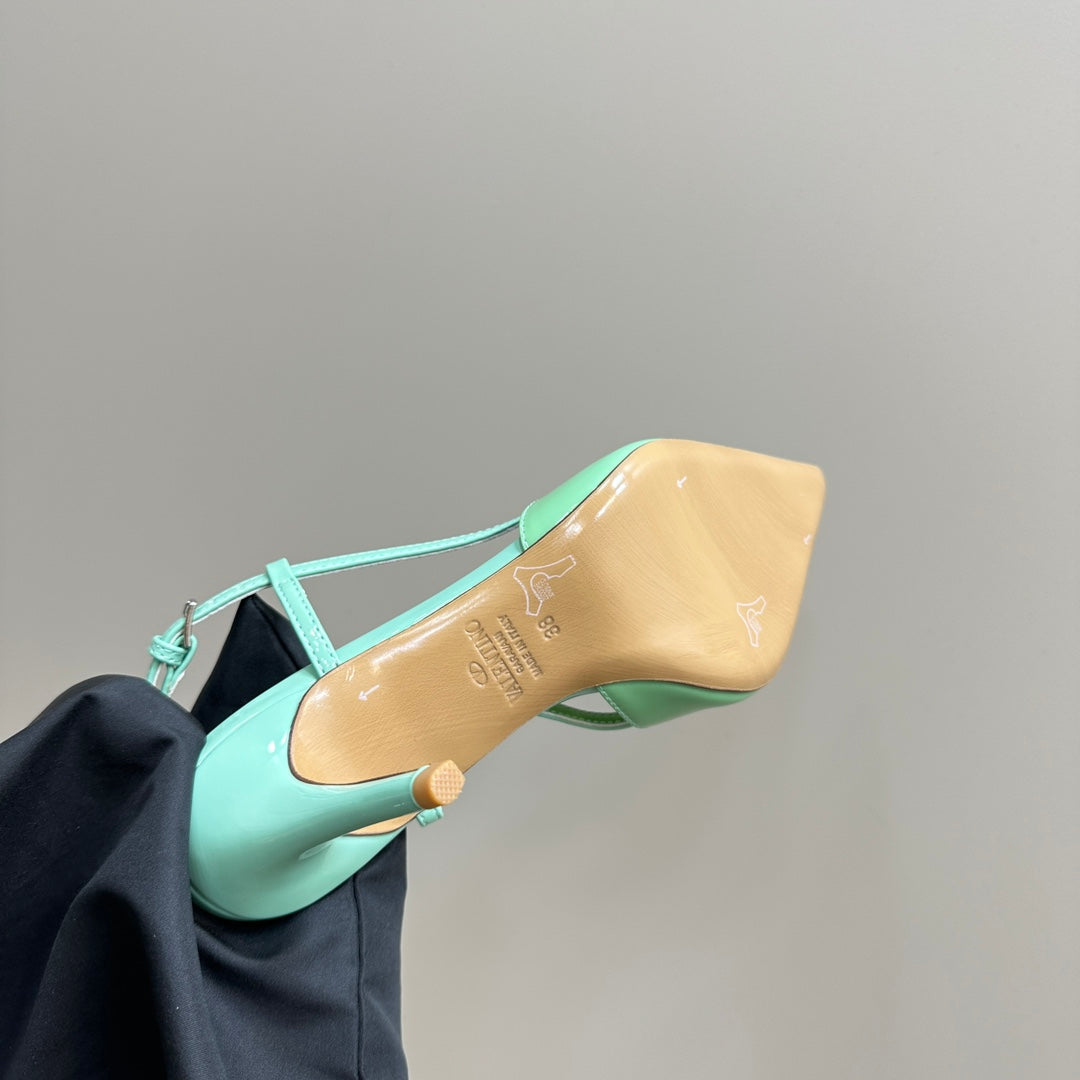 VLOGO SIGNATURUE GREEN FERN PATENT LEATHER SLINGBACK PUMP 80MM - 35