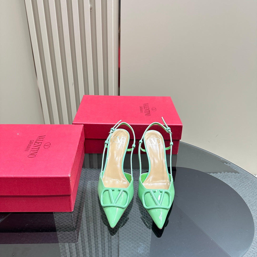 VLOGO SIGNATURUE GREEN FERN PATENT LEATHER SLINGBACK PUMP 80MM - 35