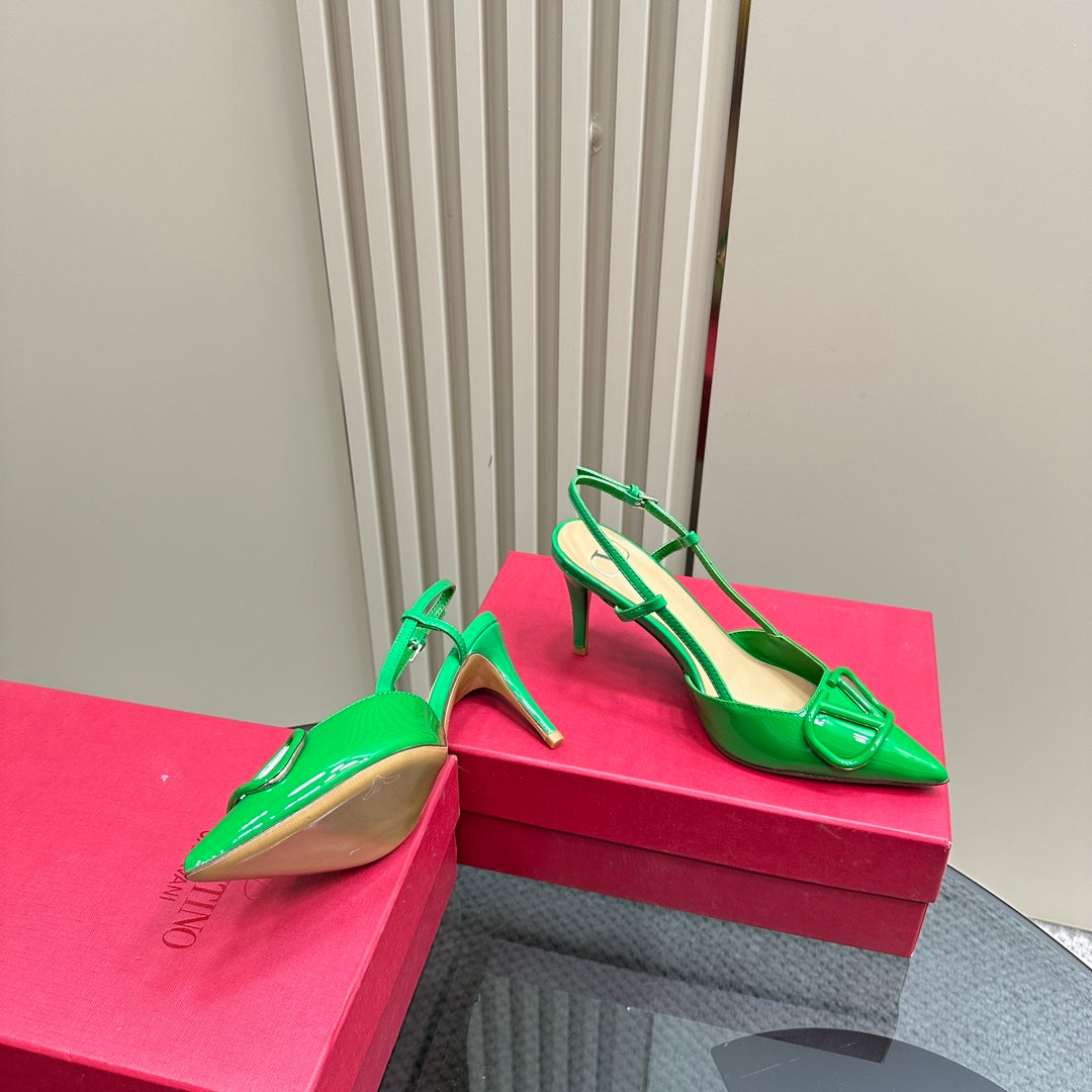 VLOGO SIGNATURUE EMERALD GREEN PATENT LEATHER SLINGBACK PUMP 80MM - 35