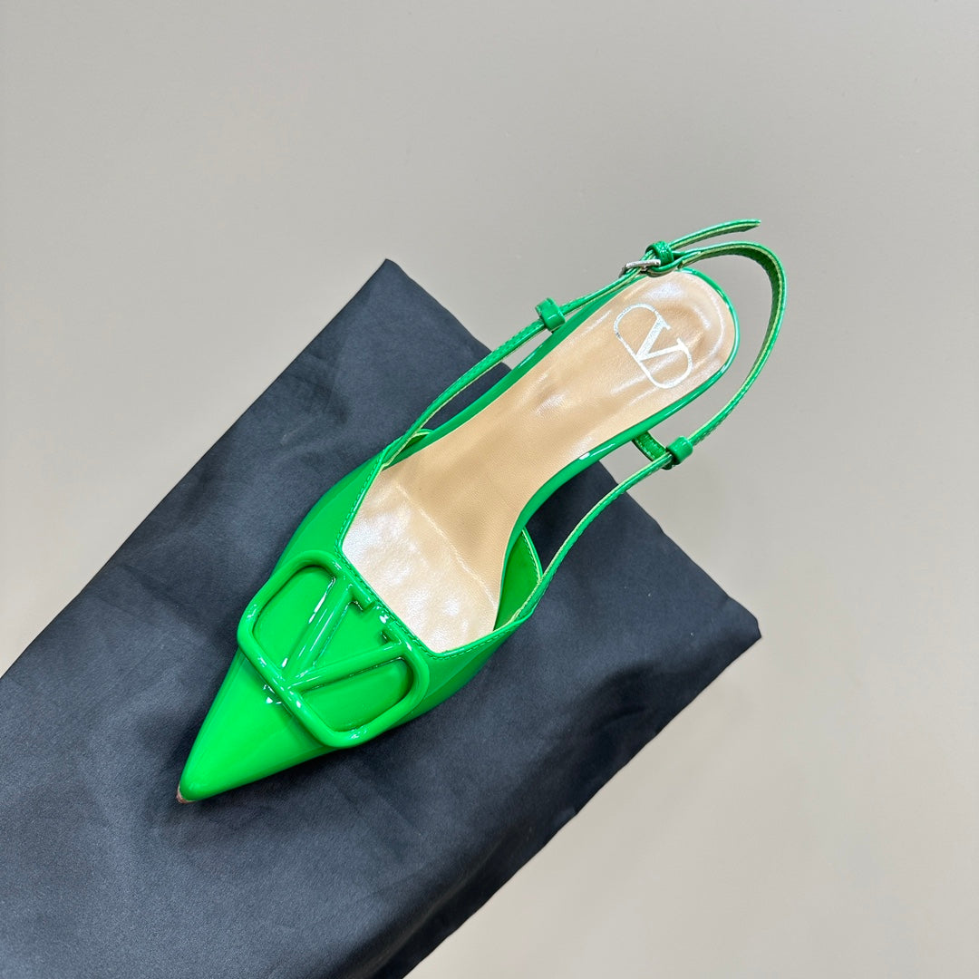 VLOGO SIGNATURUE EMERALD GREEN PATENT LEATHER SLINGBACK PUMP 80MM - 35