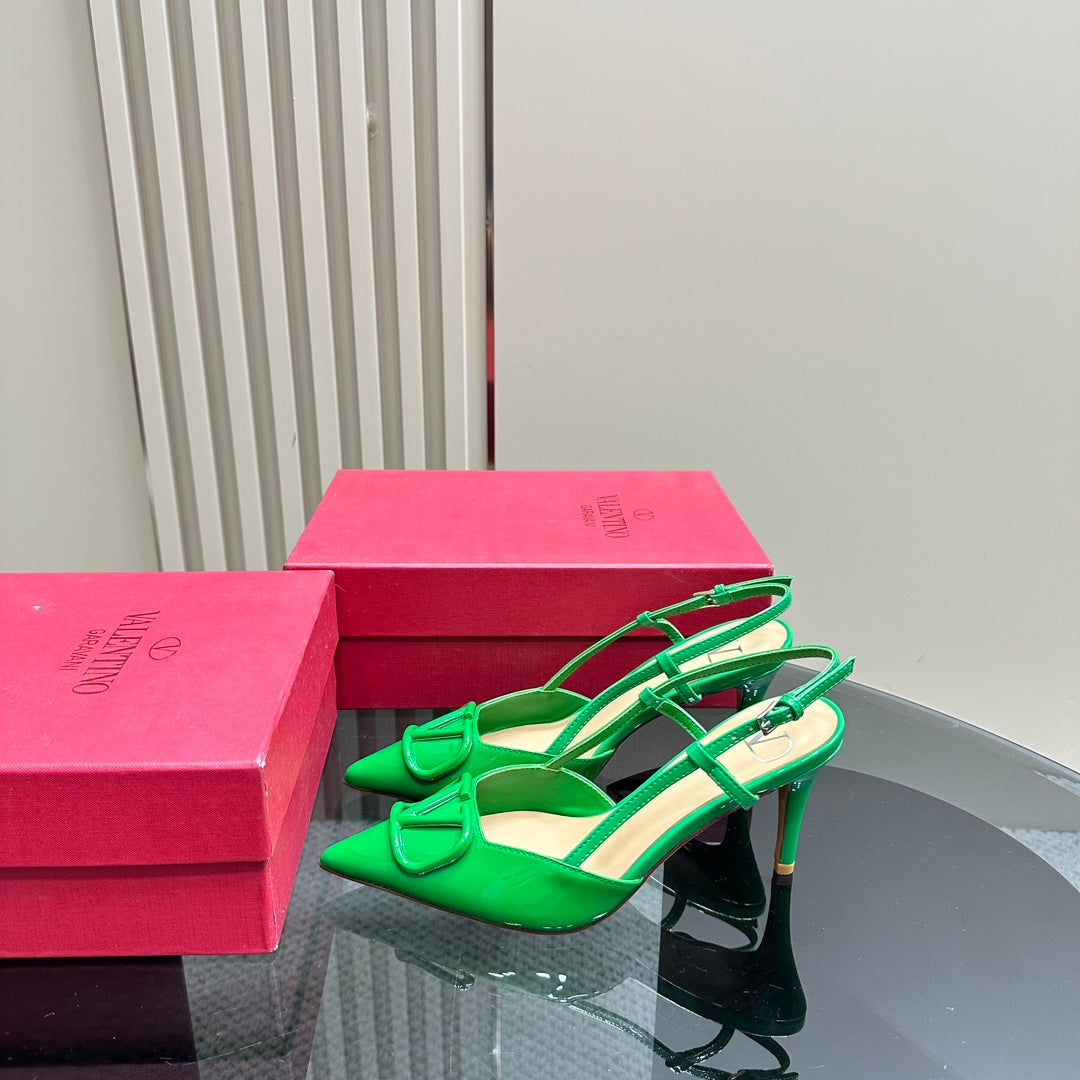 VLOGO SIGNATURUE EMERALD GREEN PATENT LEATHER SLINGBACK PUMP 80MM - 35