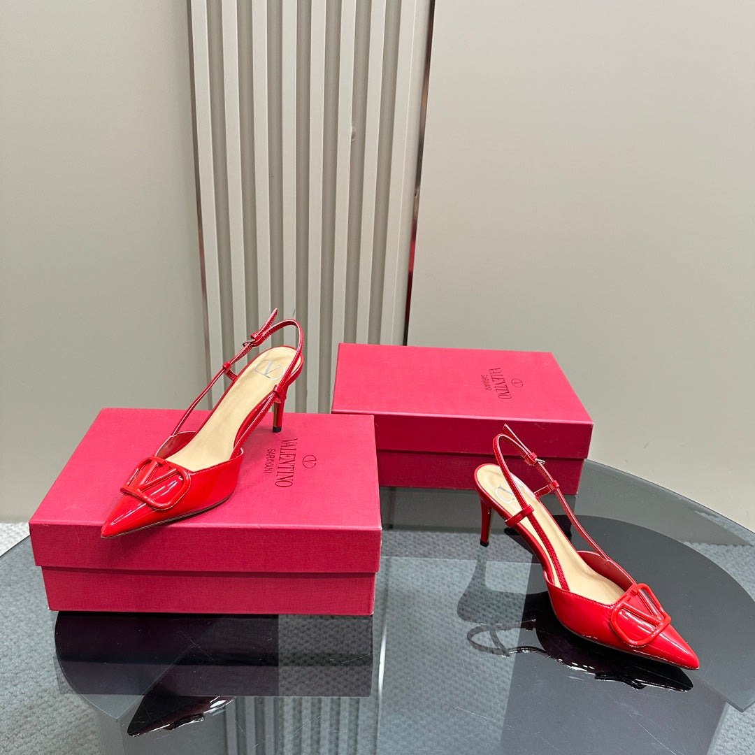 VLOGO SIGNATURUE CHERRY RED PATENT LEATHER SLINGBACK PUMP 80MM - 35