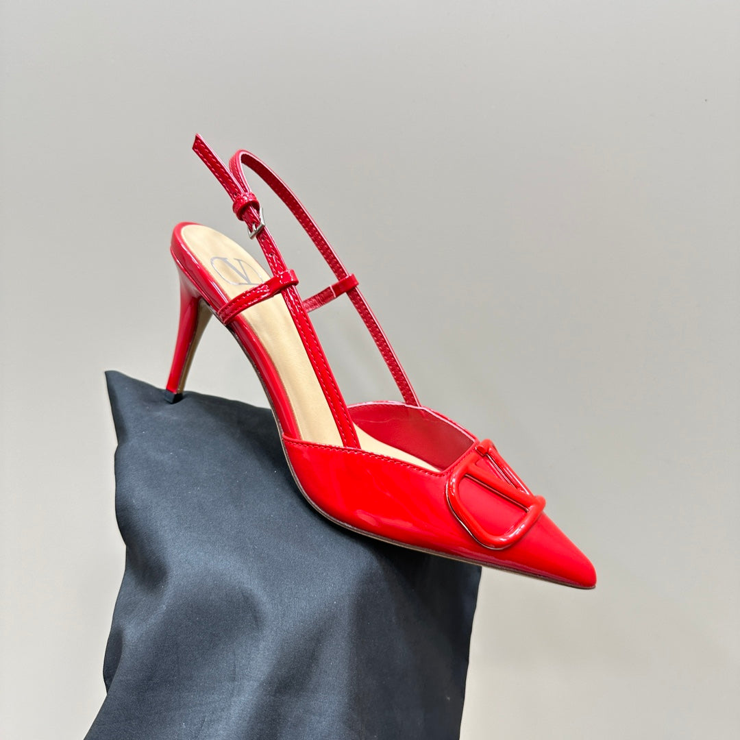 VLOGO SIGNATURUE CHERRY RED PATENT LEATHER SLINGBACK PUMP 80MM - 35