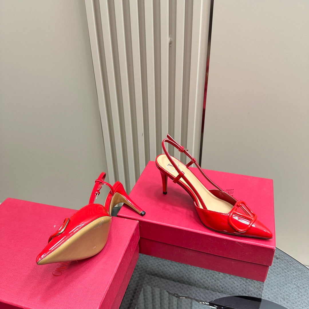 VLOGO SIGNATURUE CHERRY RED PATENT LEATHER SLINGBACK PUMP 80MM - 35