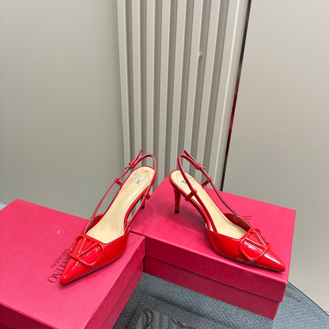 VLOGO SIGNATURUE CHERRY RED PATENT LEATHER SLINGBACK PUMP 80MM - 35