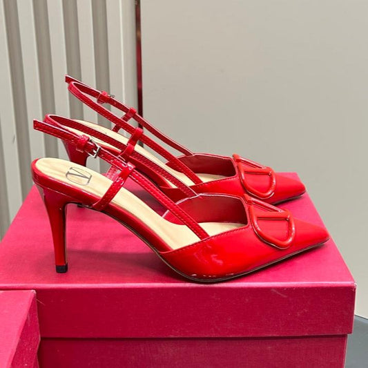 VLOGO SIGNATURUE CHERRY RED PATENT LEATHER SLINGBACK PUMP 80MM - 35