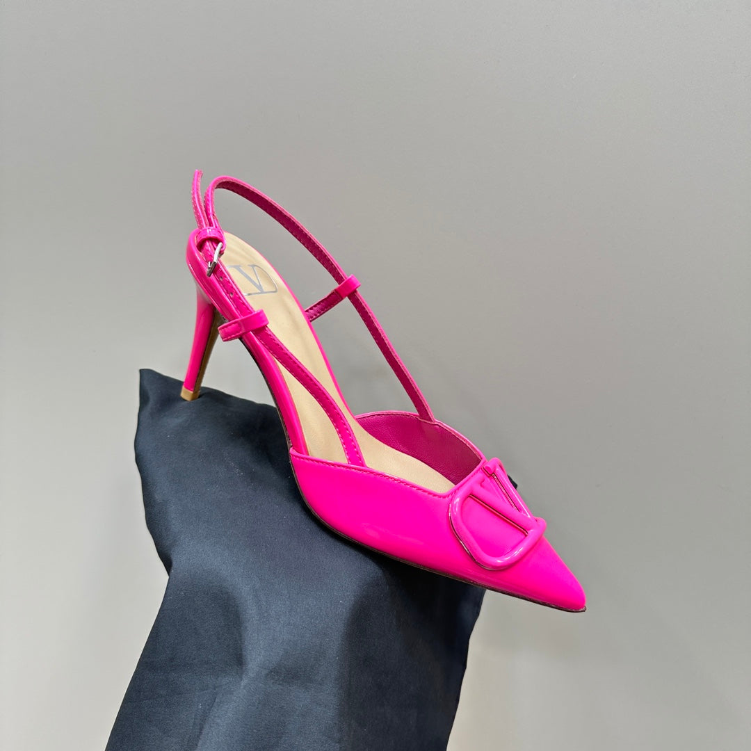 VLOGO SIGNATURUE BRIGHT PINK PATENT LEATHER SLINGBACK PUMP 80MM - 35