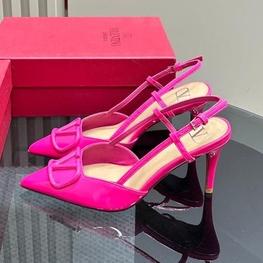 VLOGO SIGNATURUE BRIGHT PINK PATENT LEATHER SLINGBACK PUMP 80MM - 35