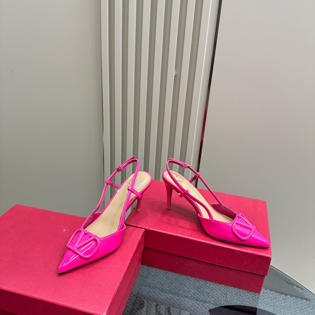 VLOGO SIGNATURUE BRIGHT PINK PATENT LEATHER SLINGBACK PUMP 80MM - 35