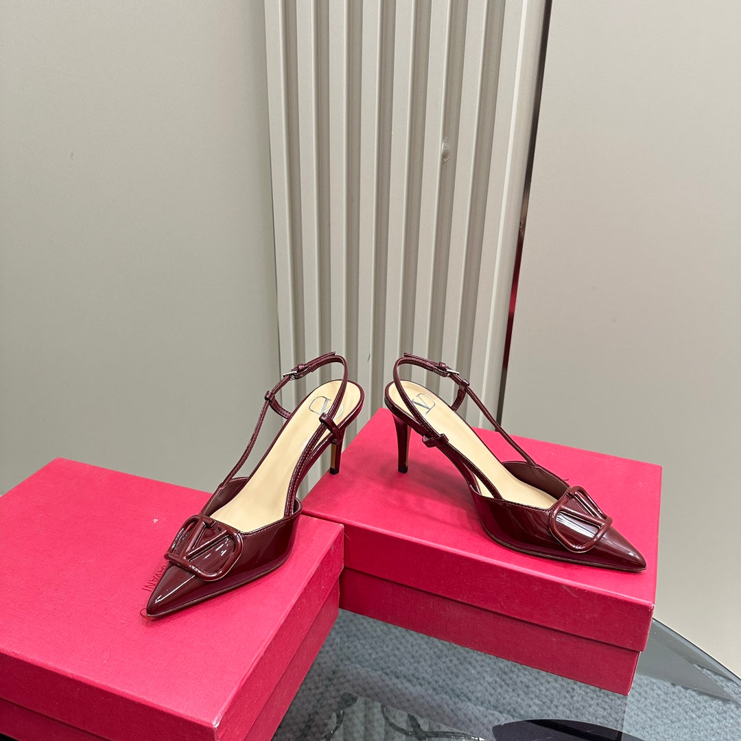 VLOGO SIGNATURUE WINE RED PATENT LEATHER SLINGBACK PUMP 80MM - 35