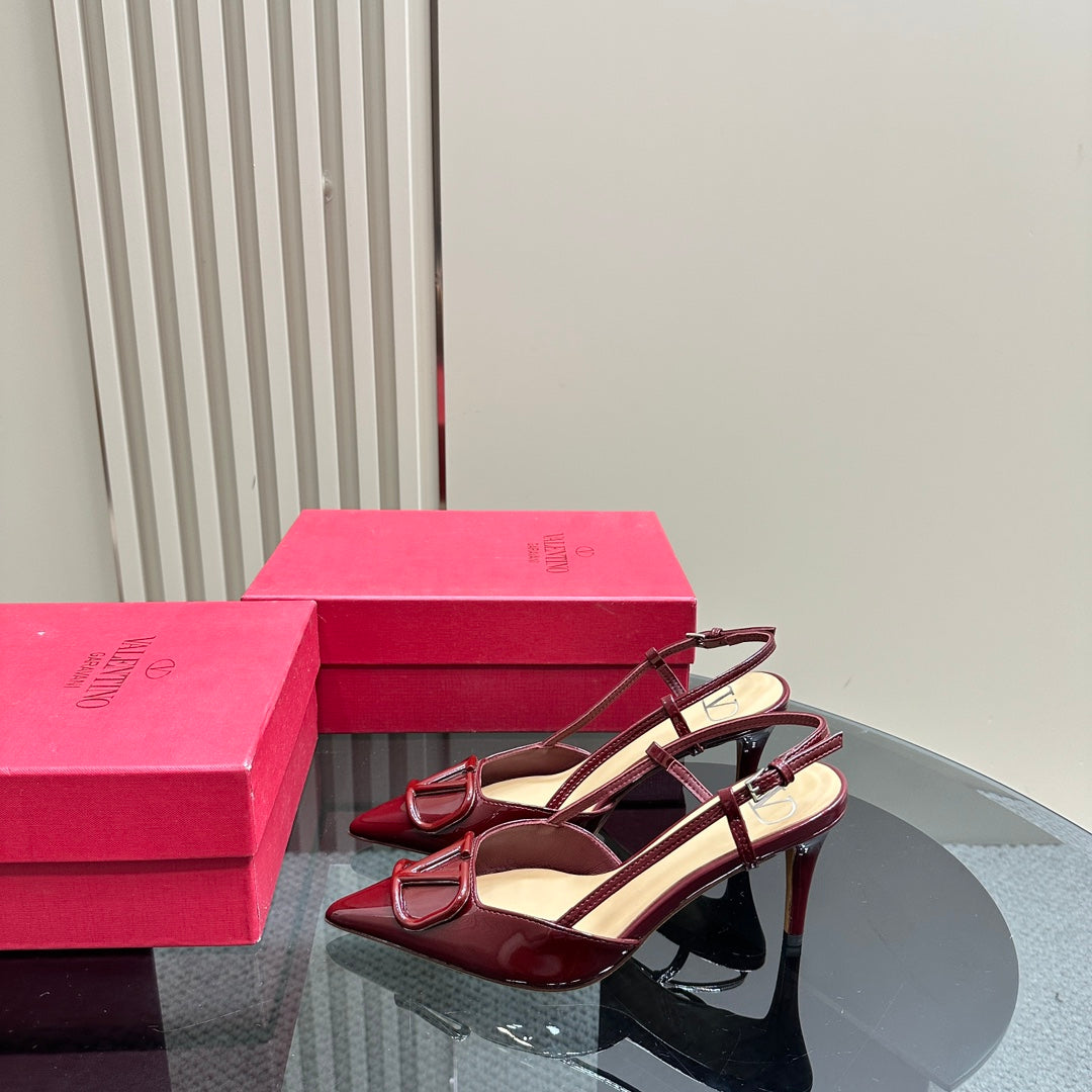 VLOGO SIGNATURUE WINE RED PATENT LEATHER SLINGBACK PUMP 80MM - 35