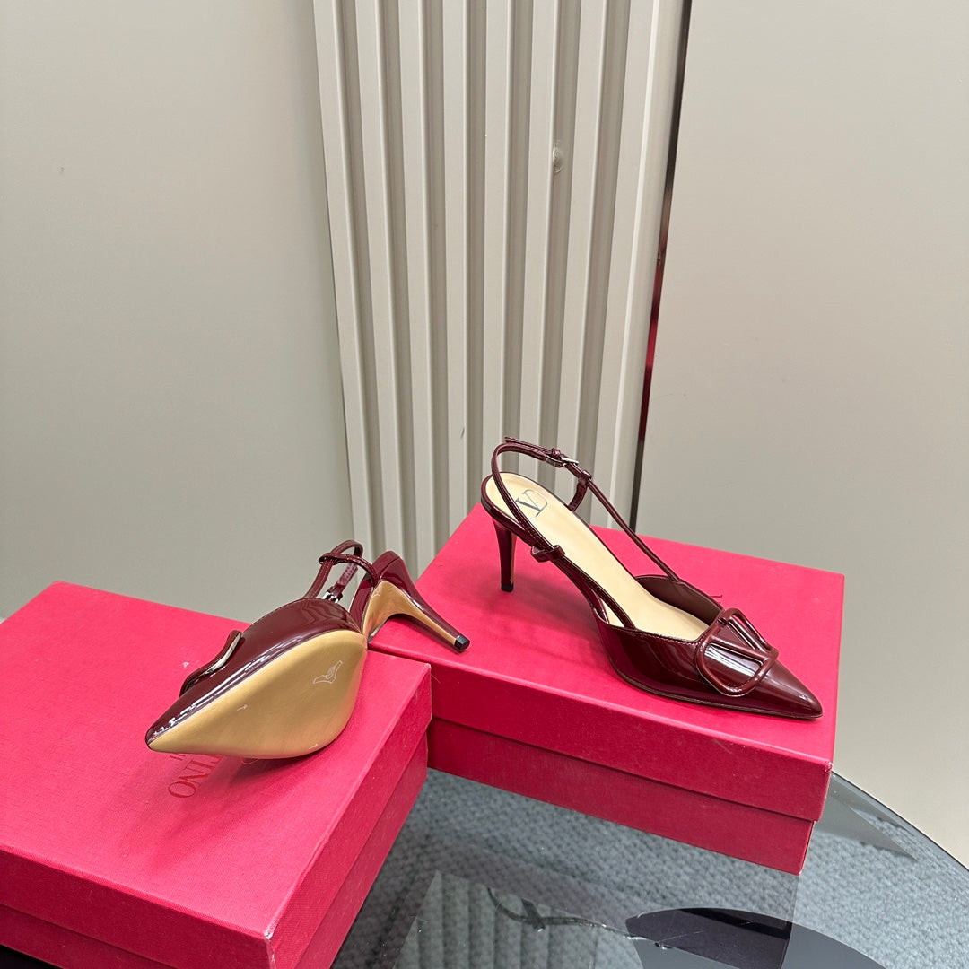VLOGO SIGNATURUE WINE RED PATENT LEATHER SLINGBACK PUMP 80MM - 35