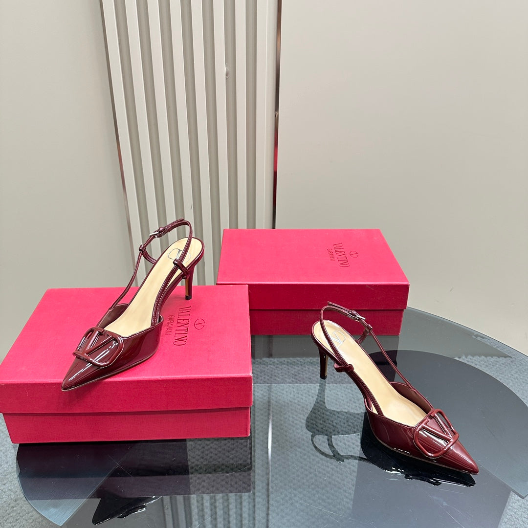 VLOGO SIGNATURUE WINE RED PATENT LEATHER SLINGBACK PUMP 80MM - 35