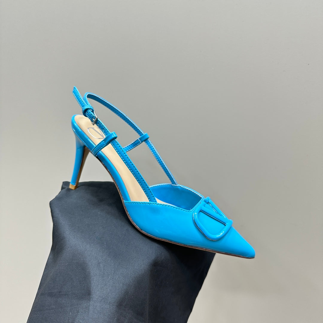 VLOGO SIGNATURUE CERULEAN BLUE PATENT LEATHER SLINGBACK PUMP 80MM - 35