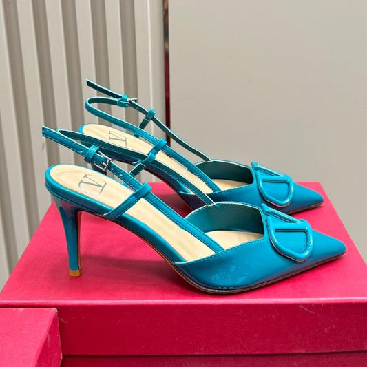 VLOGO SIGNATURE AQUA BLUE PATENT LEATHER SLINGBACK PUMP 80MM - 35
