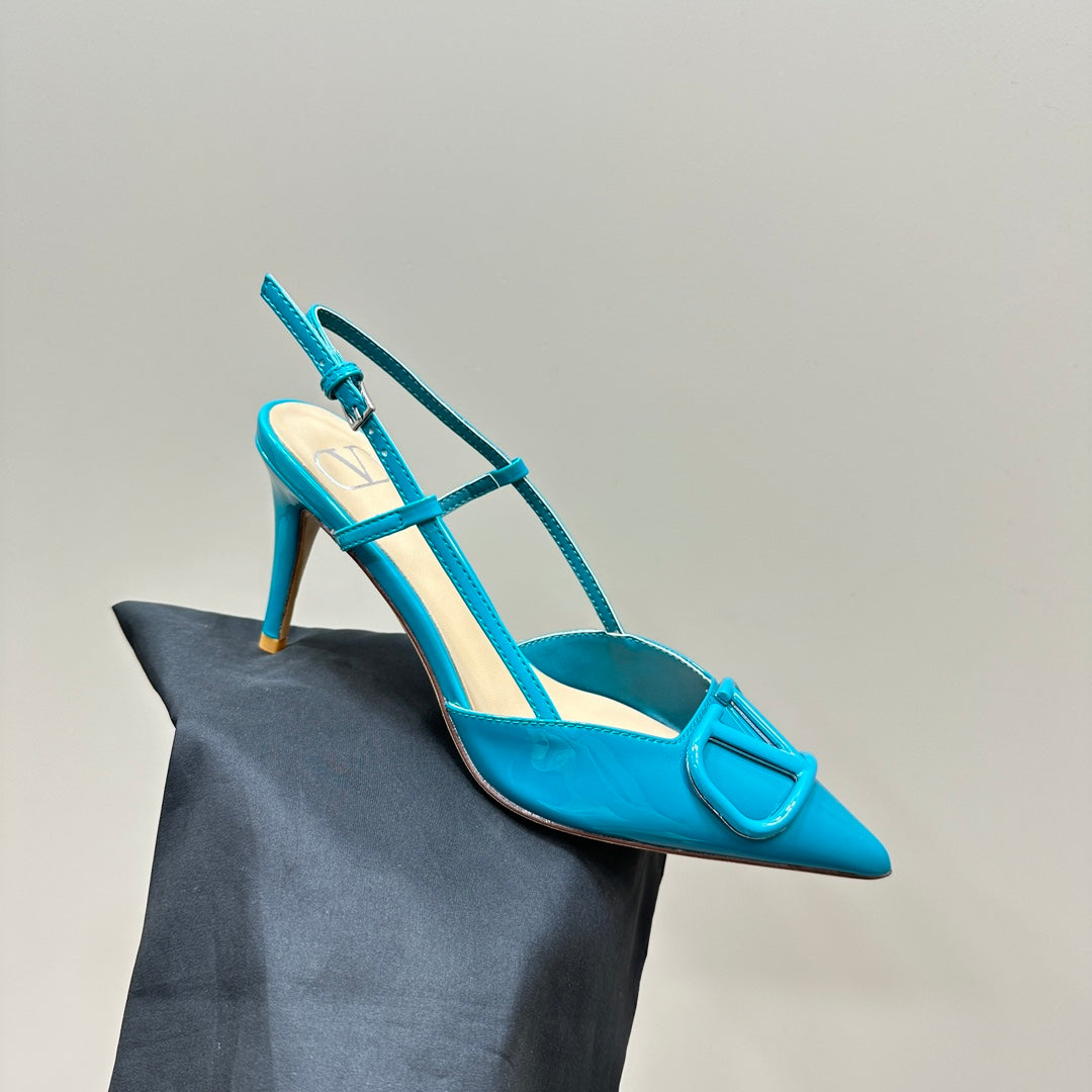 VLOGO SIGNATURE AQUA BLUE PATENT LEATHER SLINGBACK PUMP 80MM - 35