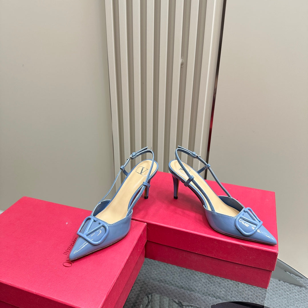 VLOGO SIGNATURE ELECTRIC BLUE PATENT LEATHER SLINGBACK PUMP 80MM - 35