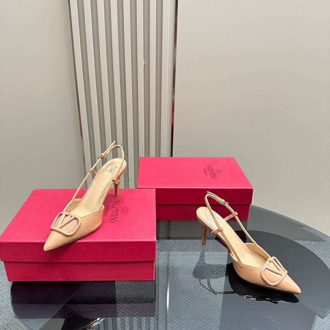 VLOGO SIGNATURE MACAROON TAN PATENT LEATHER SLINGBACK PUMP 80MM - 35