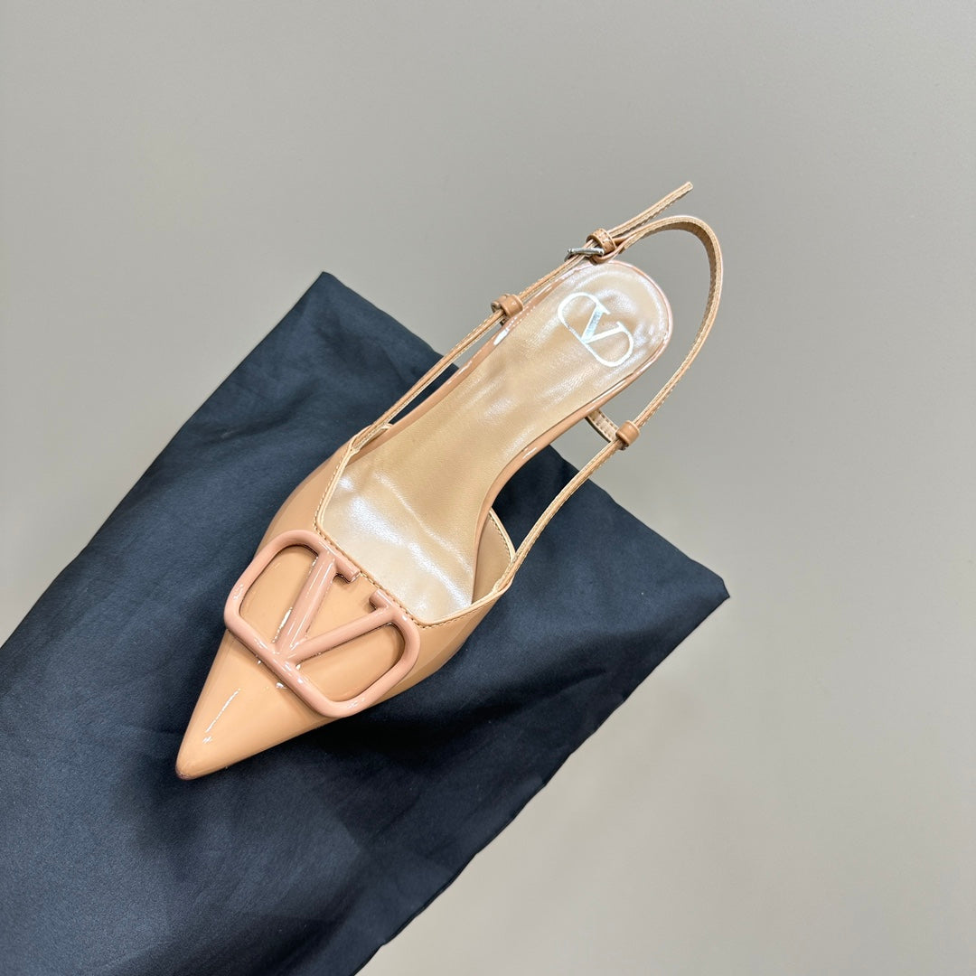 VLOGO SIGNATURE MACAROON TAN PATENT LEATHER SLINGBACK PUMP 80MM - 35