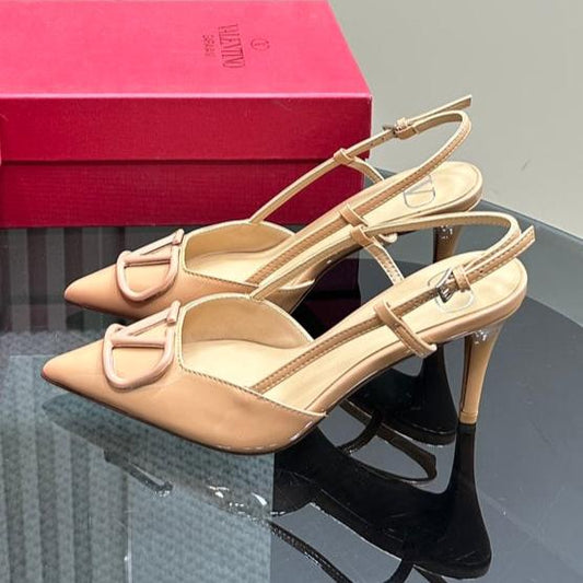 VLOGO SIGNATURE MACAROON TAN PATENT LEATHER SLINGBACK PUMP 80MM - 35