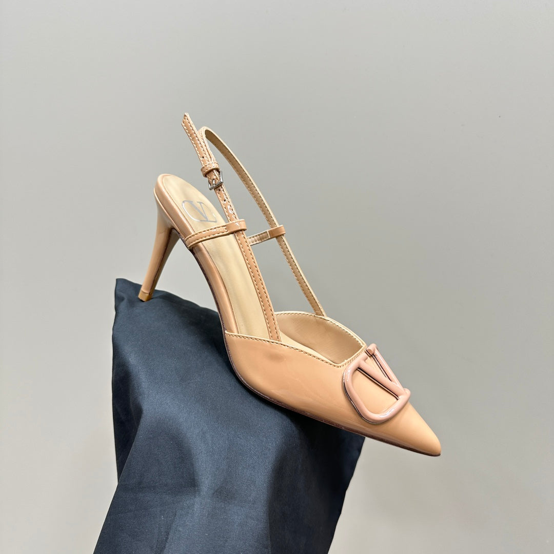 VLOGO SIGNATURE MACAROON TAN PATENT LEATHER SLINGBACK PUMP 80MM - 35