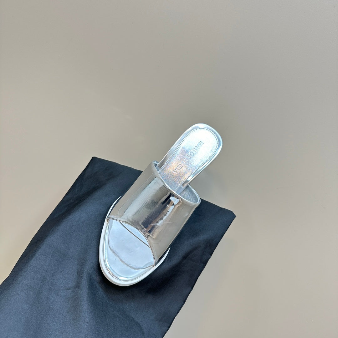 HIGH MULE 95 MM IN SILVER CALFSKIN - 34