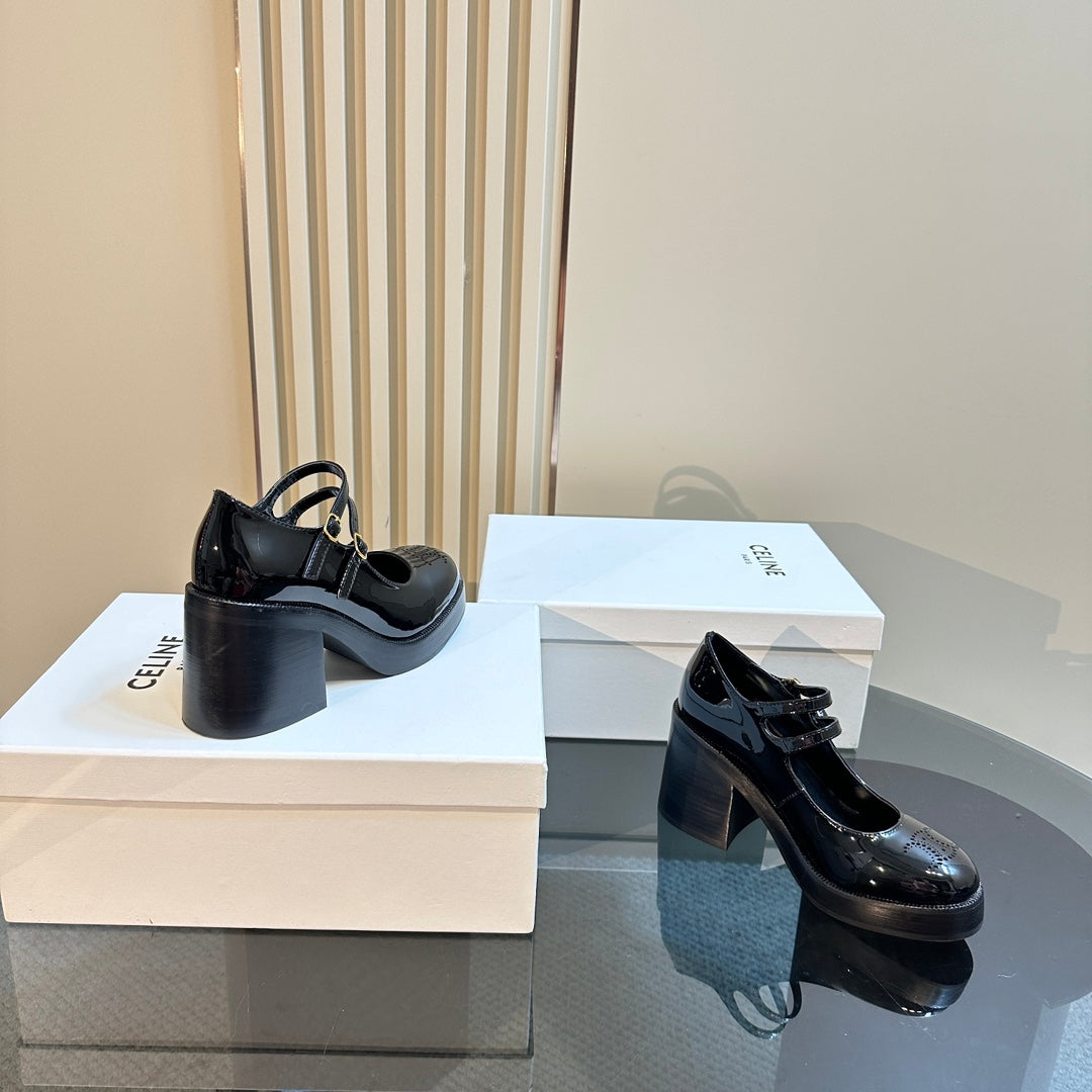 TESS BABIES IN BLACK PATENT CALFSKIN - 35