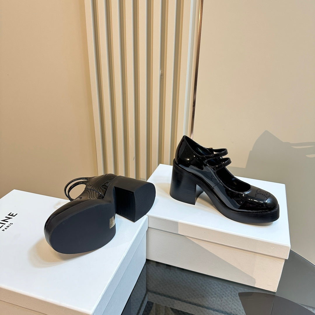 TESS BABIES IN BLACK PATENT CALFSKIN - 35