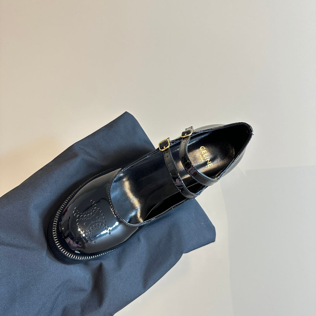 TESS BABIES IN BLACK PATENT CALFSKIN - 35