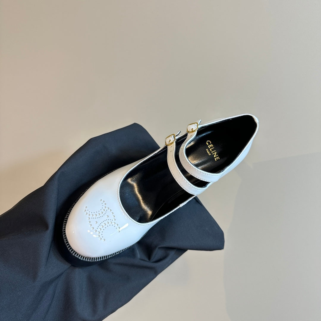 TESS BABIES IN WHITE PATENT CALFSKIN - 35