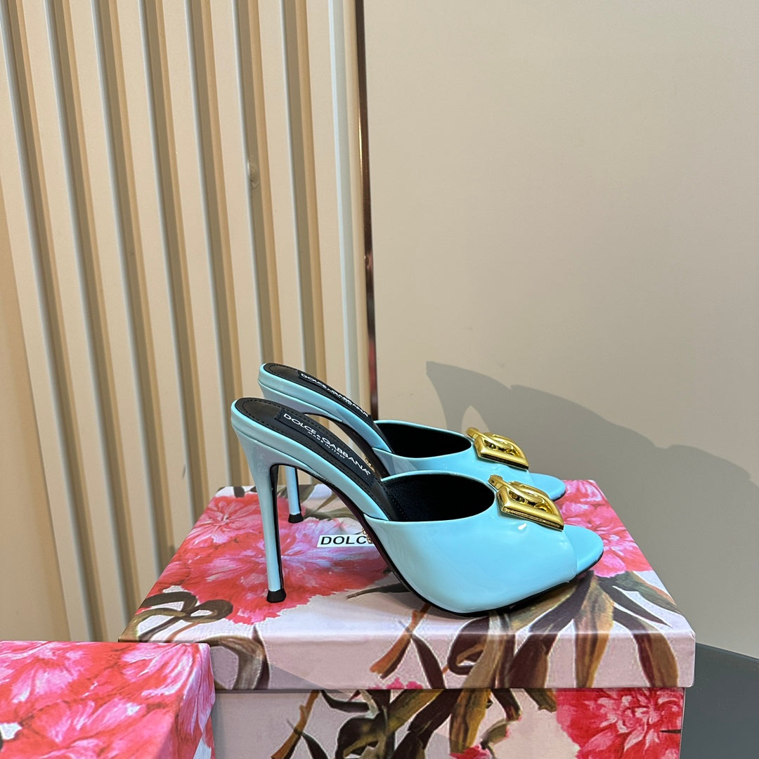 DG FOOTWEAR – LIGHT 100MM IN BLUE PATENT CALFSKIN MULES - 35