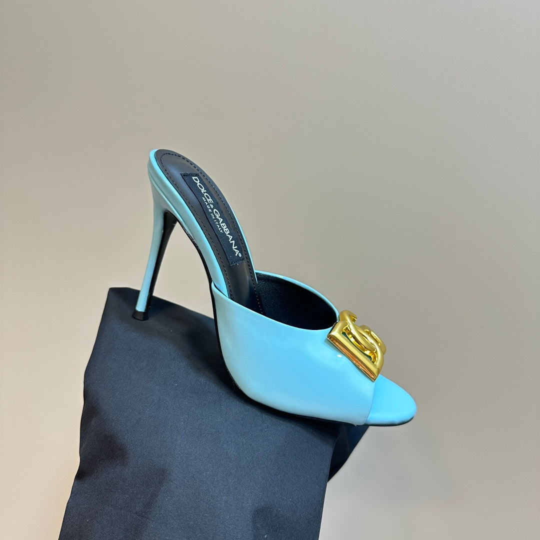 DG FOOTWEAR – LIGHT 100MM IN BLUE PATENT CALFSKIN MULES - 35