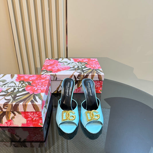 DG FOOTWEAR – LIGHT 100MM IN BLUE PATENT CALFSKIN MULES - 35