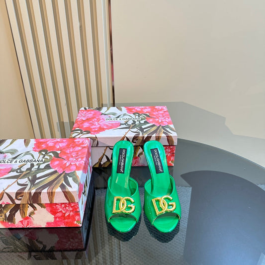 DG FOOTWEAR – LIGHT 100MM IN GREEN PATENT CALFSKIN MULES - 35