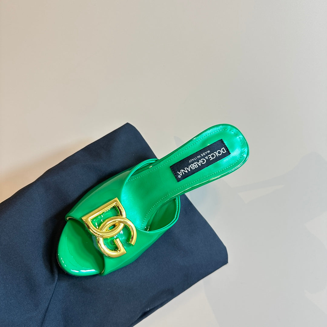 DG FOOTWEAR – LIGHT 100MM IN GREEN PATENT CALFSKIN MULES - 35