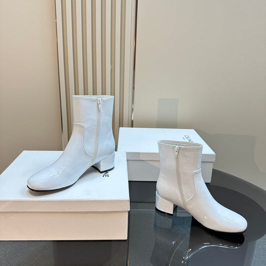 TRIPHOME CHUNKY HEEL BOOTS IN WHITE SHEEPSKIN - 35