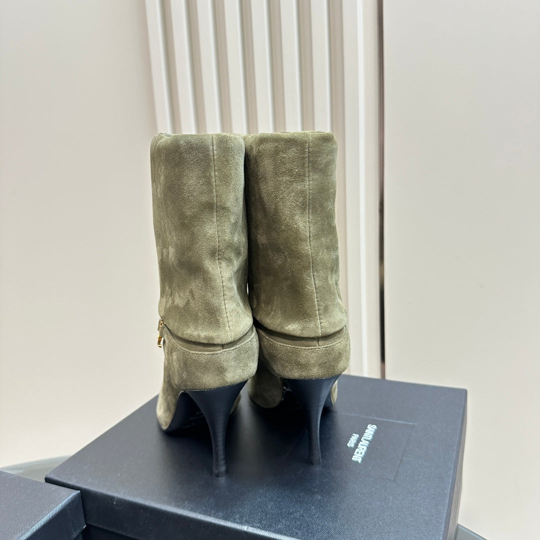 NIKI BOOTIES IN BASIL GREEN SUEDE - 35