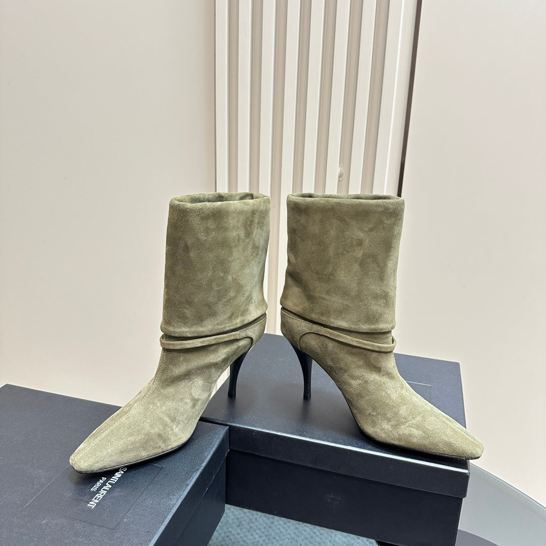 NIKI BOOTIES IN BASIL GREEN SUEDE - 35