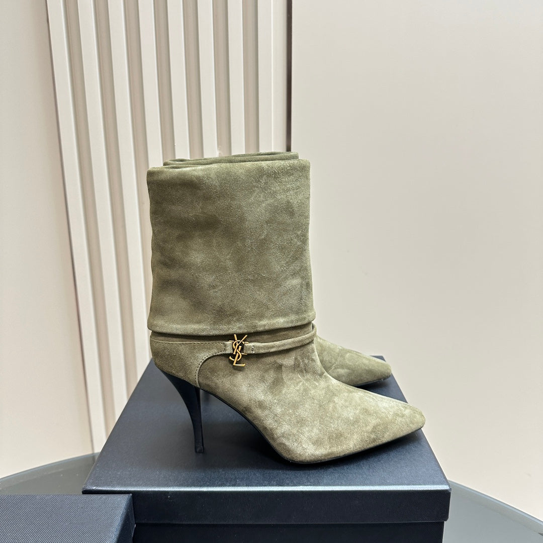 NIKI BOOTIES IN BASIL GREEN SUEDE - 35