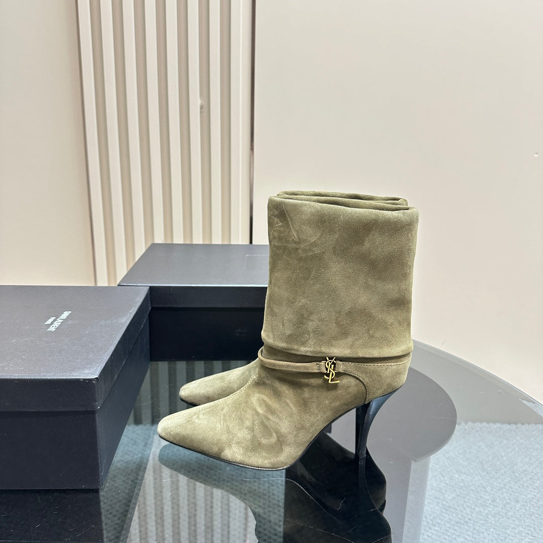 NIKI BOOTIES IN BASIL GREEN SUEDE - 35
