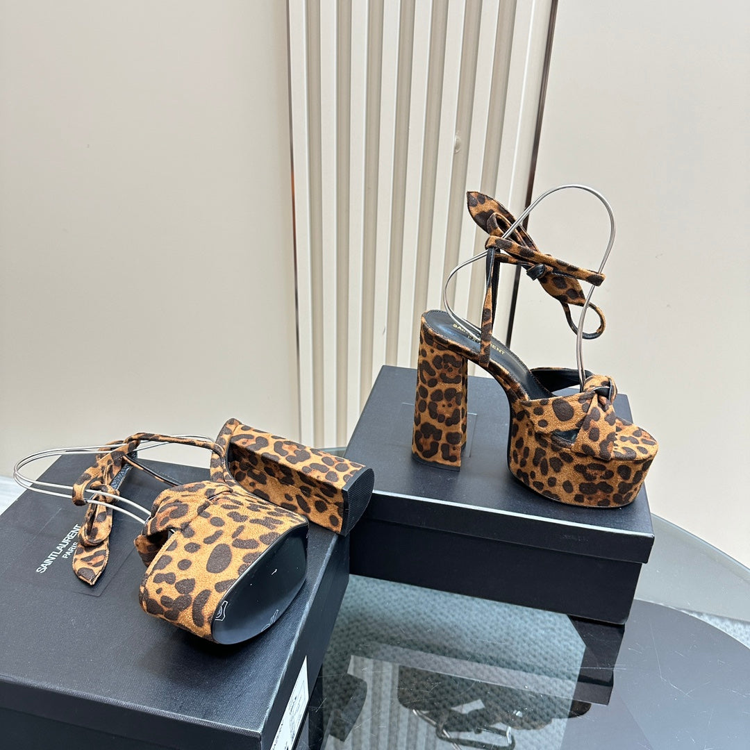 BIANCA PLATFORM SANDALS IN LEOPARD PRINT SUEDE - 35