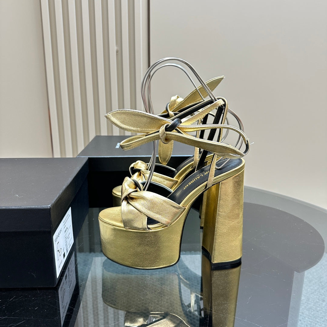 BIANCA PLATFORM SANDALS IN GOLD LAMBSKIN - 35