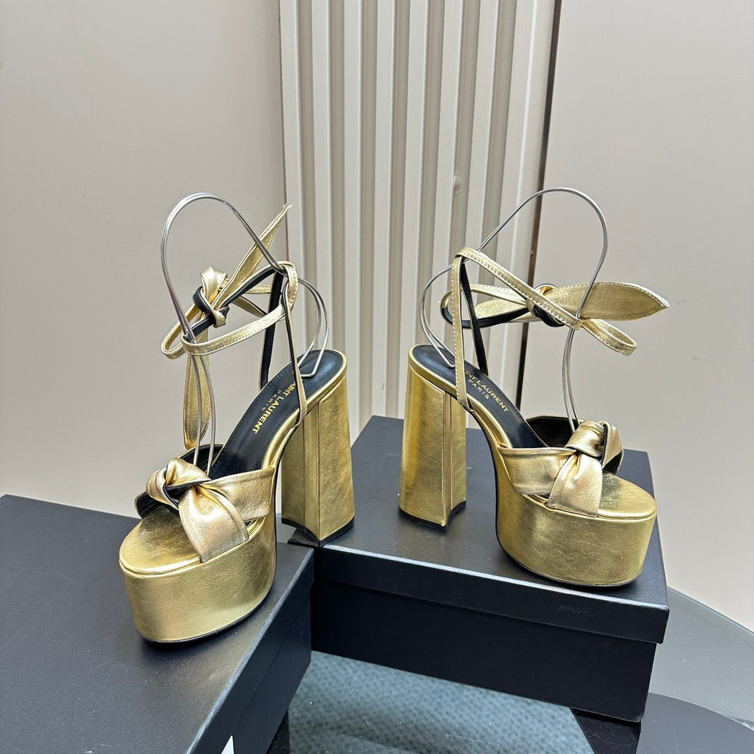 BIANCA PLATFORM SANDALS IN GOLD LAMBSKIN - 35