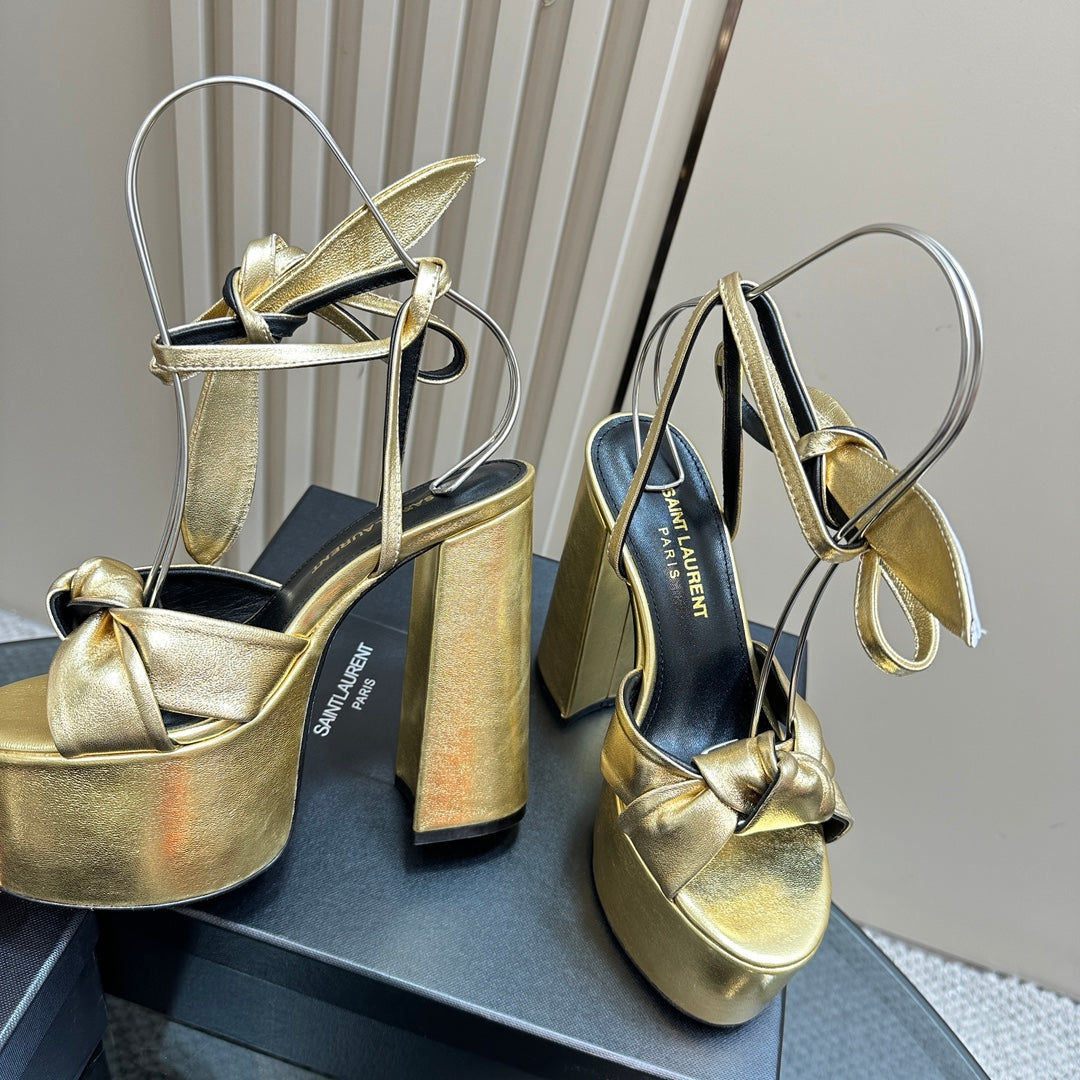 BIANCA PLATFORM SANDALS IN GOLD LAMBSKIN - 35