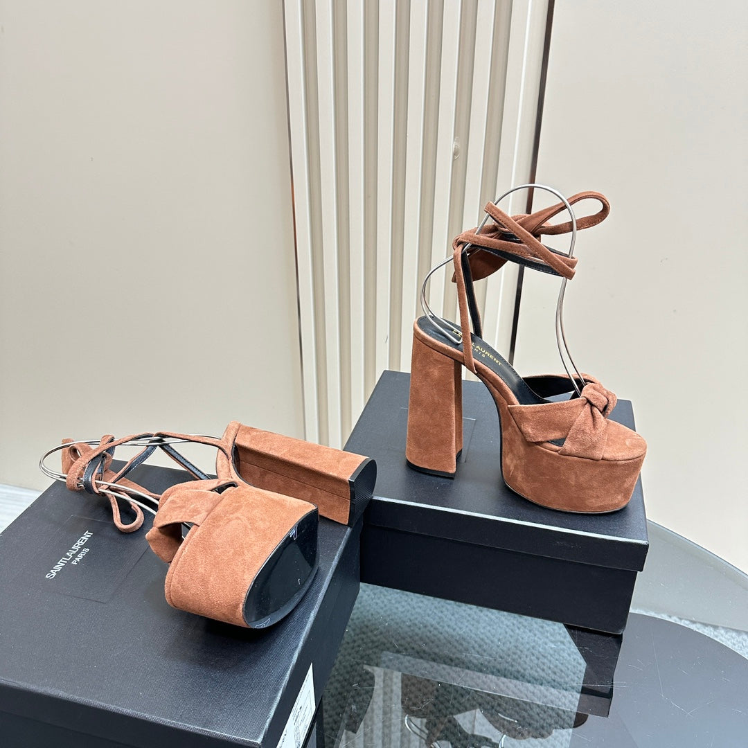 BIANCA PLATFORM SANDALS IN SIENNA BROWN SUEDE - 35