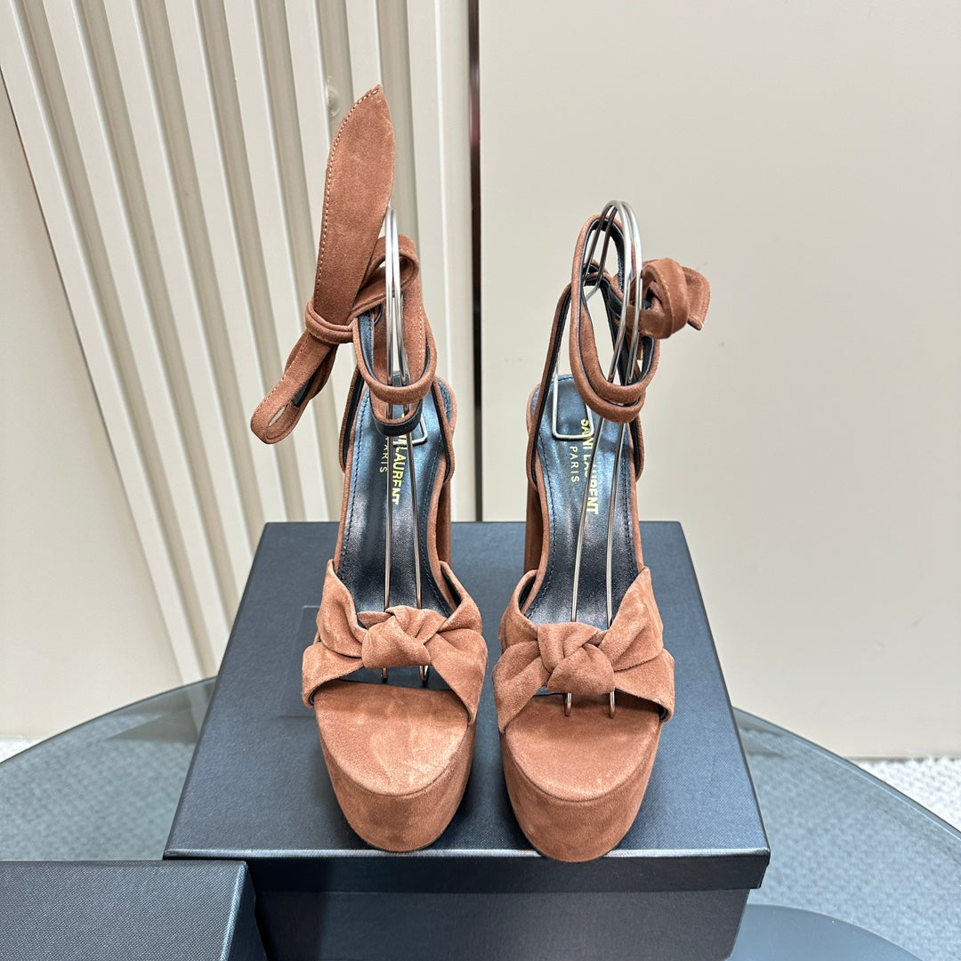 BIANCA PLATFORM SANDALS IN SIENNA BROWN SUEDE - 35