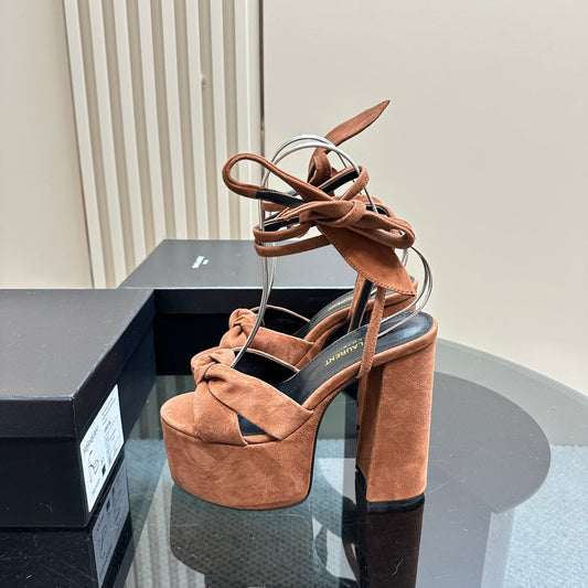 BIANCA PLATFORM SANDALS IN SIENNA BROWN SUEDE - 35