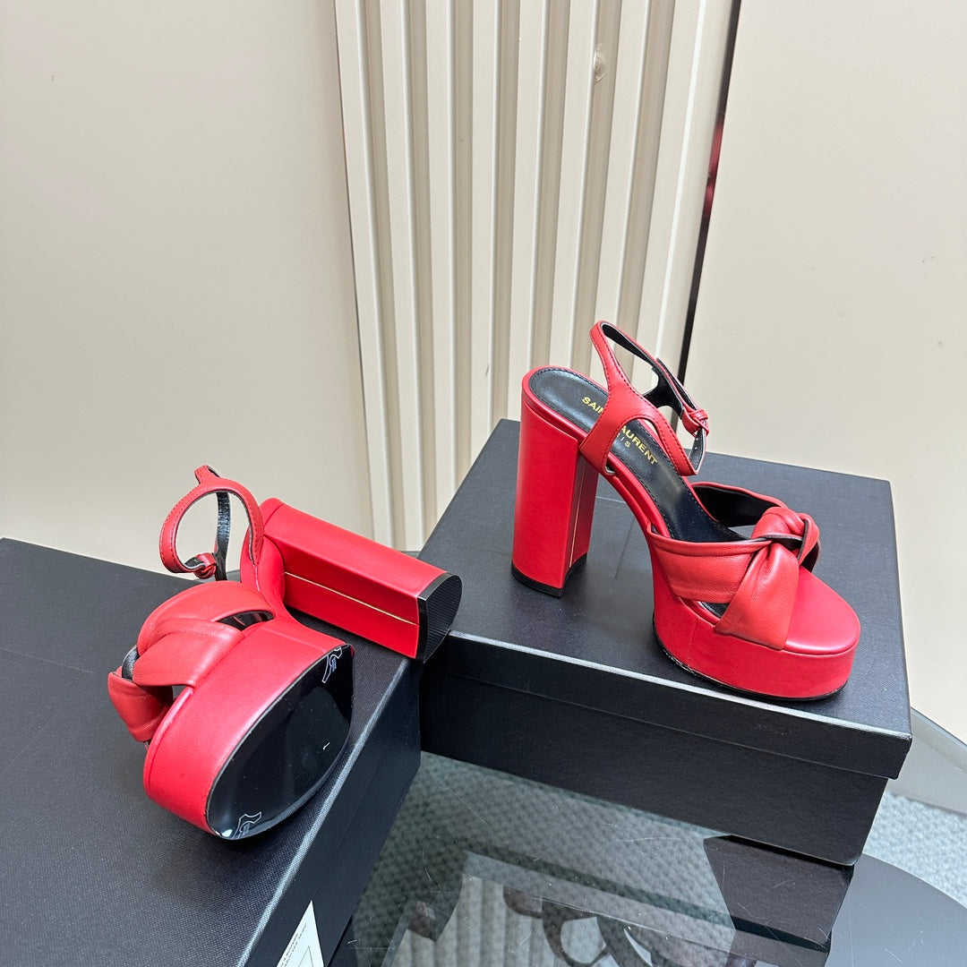 BIANCA PLATFORM SANDALS IN RED LAMBSKIN - 35