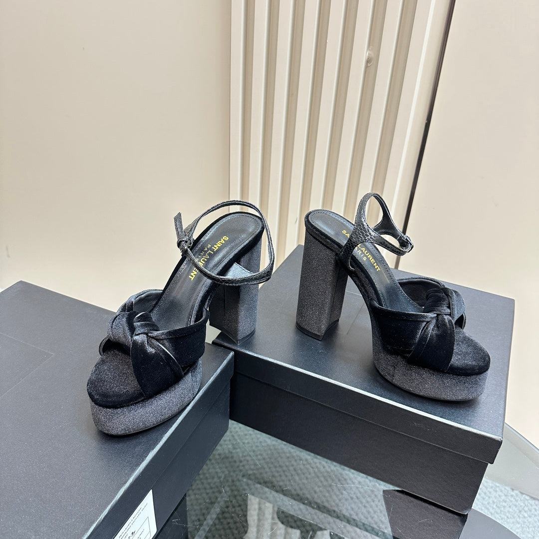 BIANCA PLATFORM SANDALS IN BLACK VELVET - 35